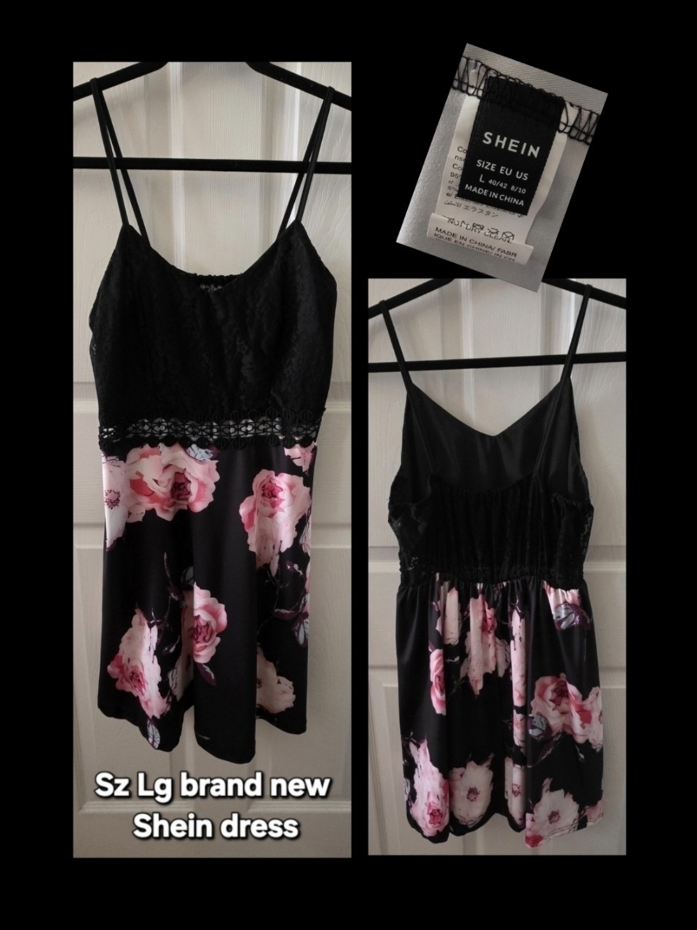 SHEIN Black & Pink Floral Lace Cami Dress Sold Out